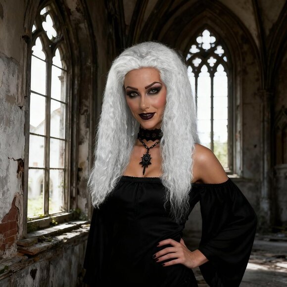 Witch White Wig Long Curly main image 5